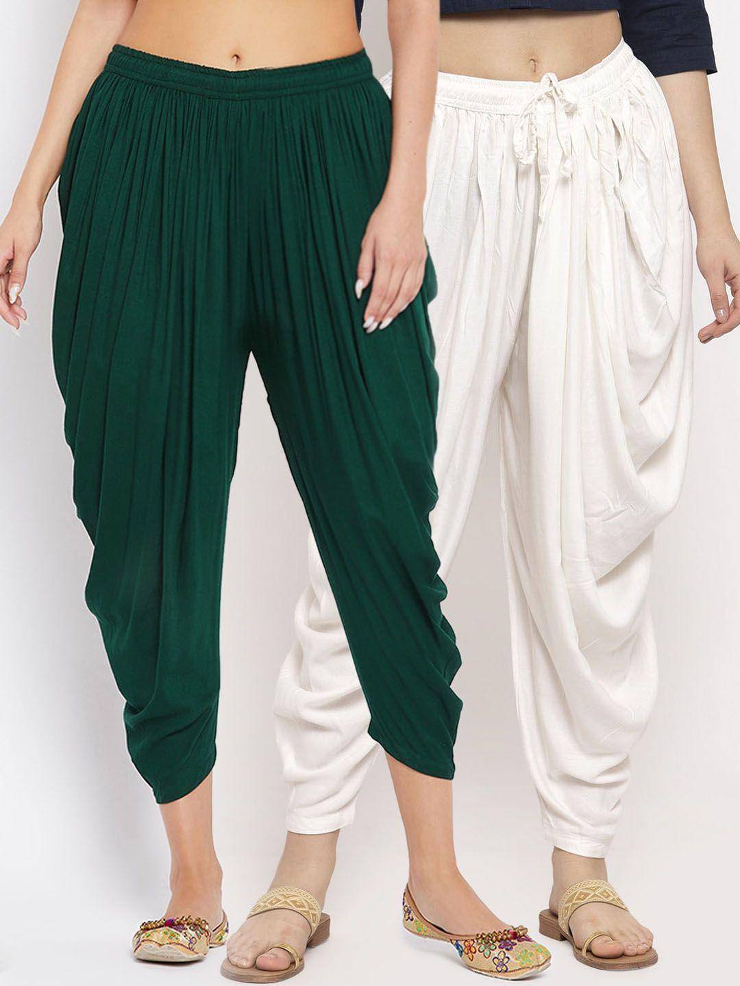 clora creation women pack of 2 off-white & green solid dhoti salwar