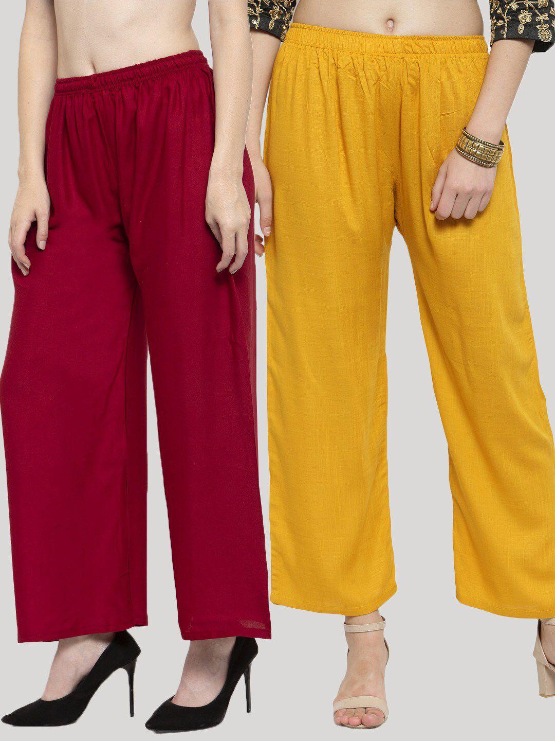 clora creation women pack of 2 solid rayon straight palazzos