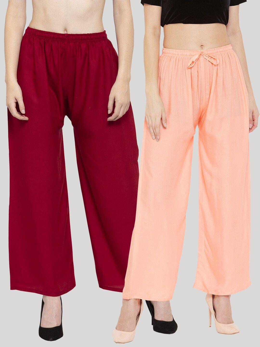 clora creation women pack of 2 solid wide leg palazzos