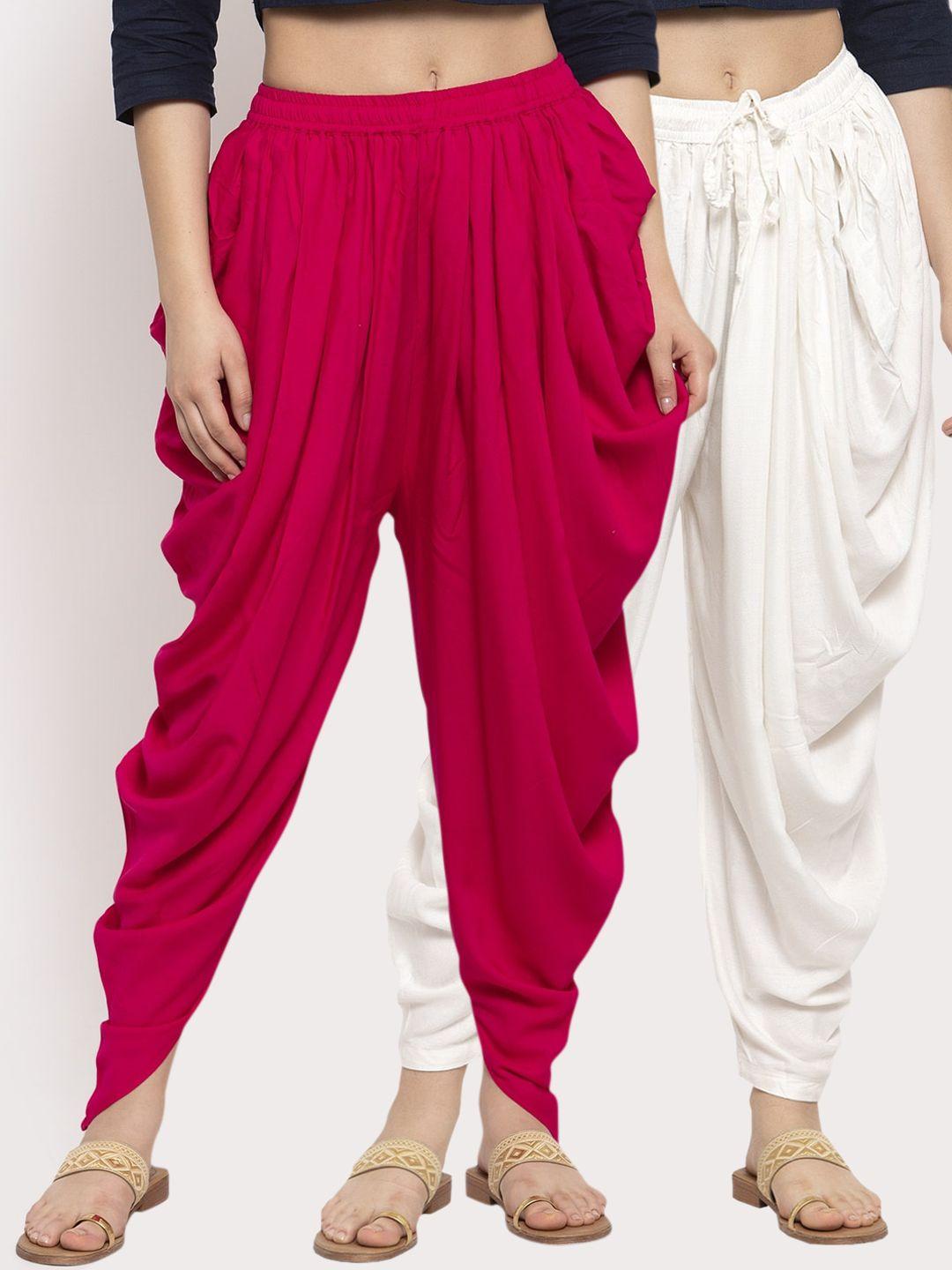 clora creation women pack of 2 white & burgundy solid dhoti pants