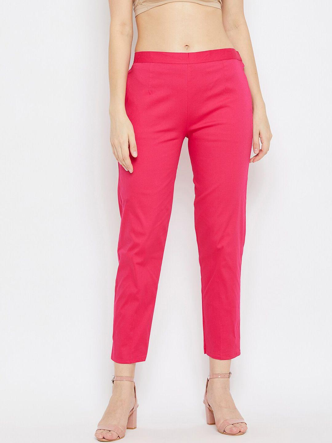 clora creation women pink solid regular fit trousers