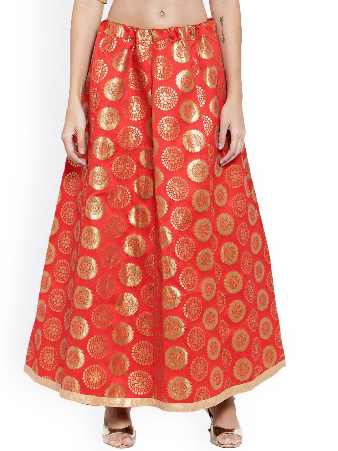 clora creation women red & gold-coloured printed flared maxi skirt