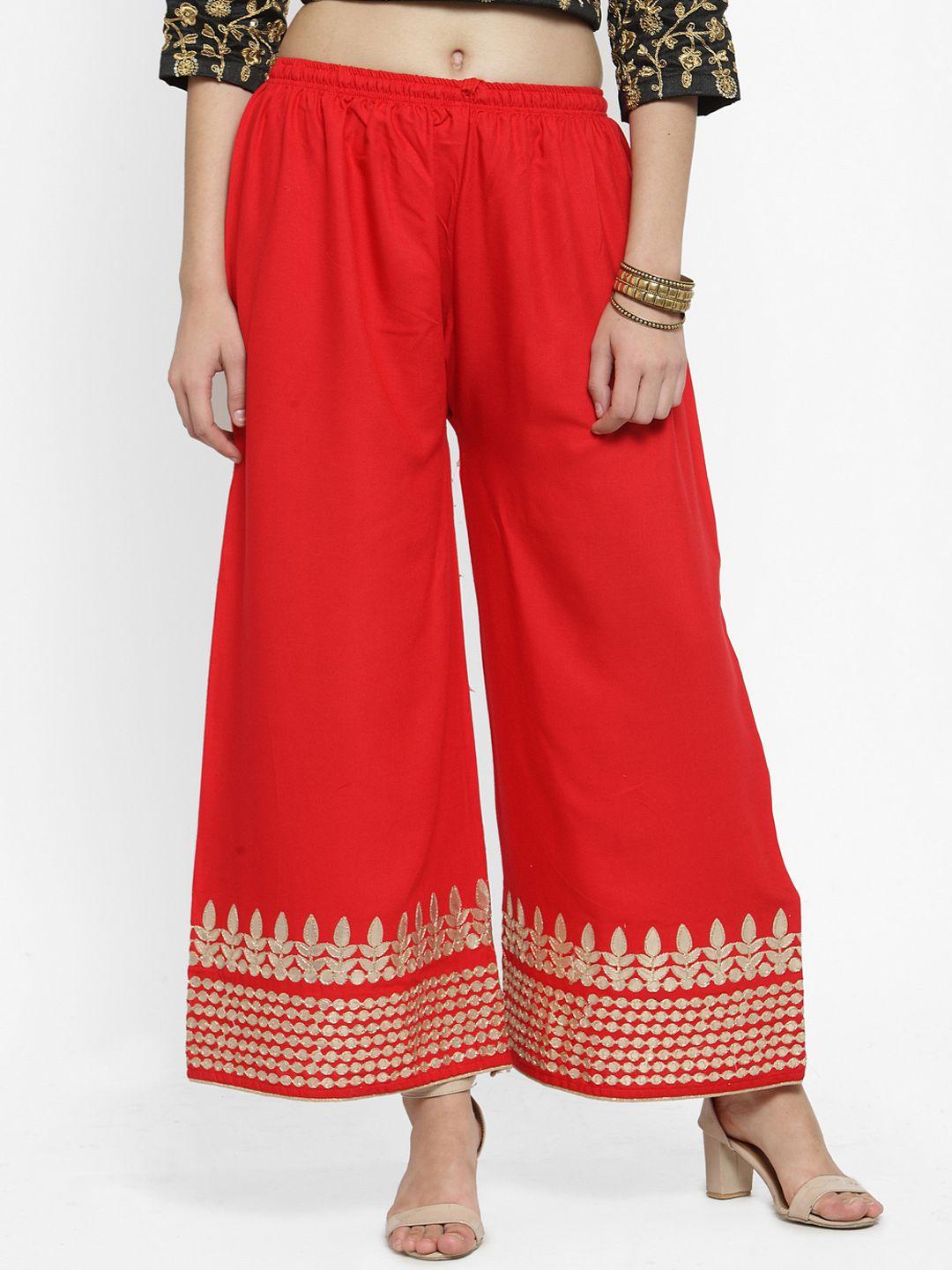clora creation women red solid straight palazzos