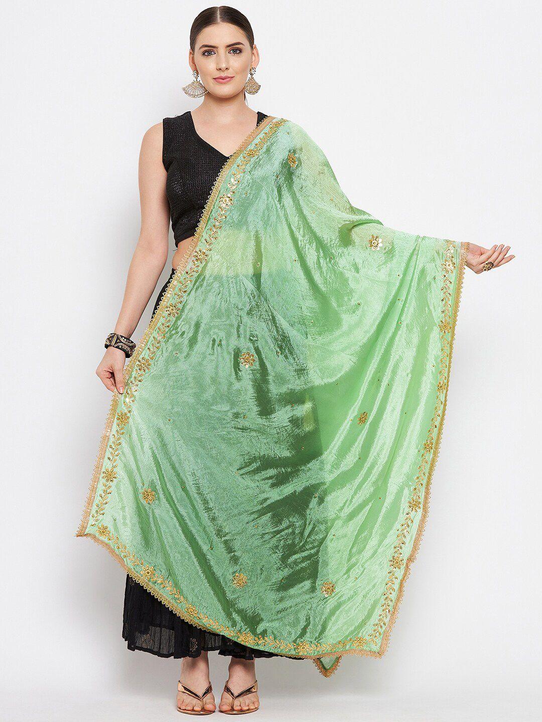 clora creation women sea green & gold-toned ethnic motifs embroidered dupatta