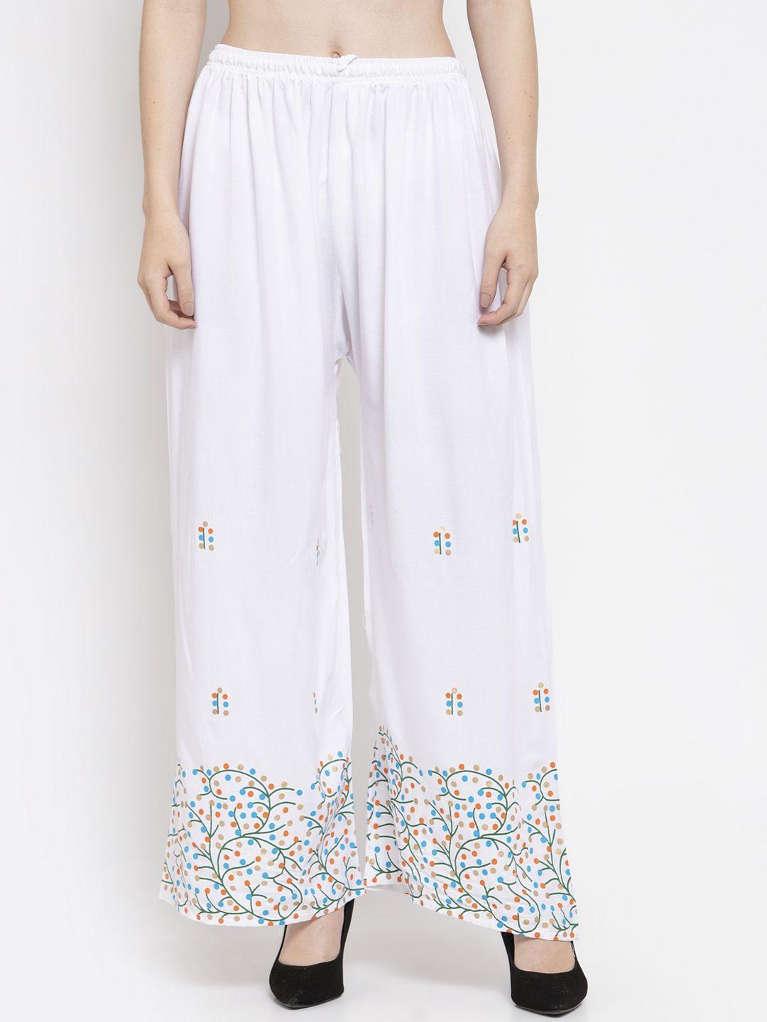 clora creation women white printed wide leg palazzos