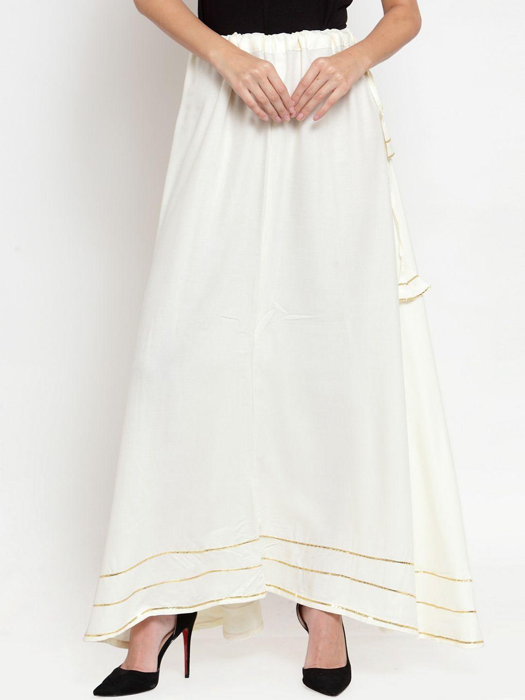 clora creation women white solid flared maxi skirt