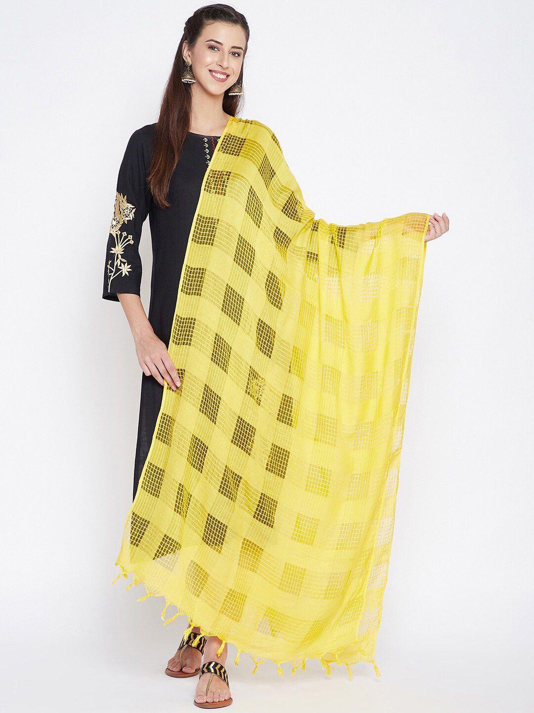 clora creation women yellow checked pure cotton dupatta