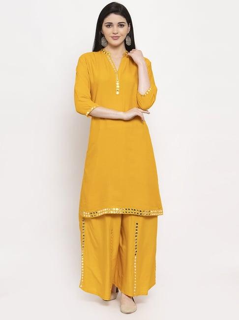 clora creation yellow embellished kurta sharara set