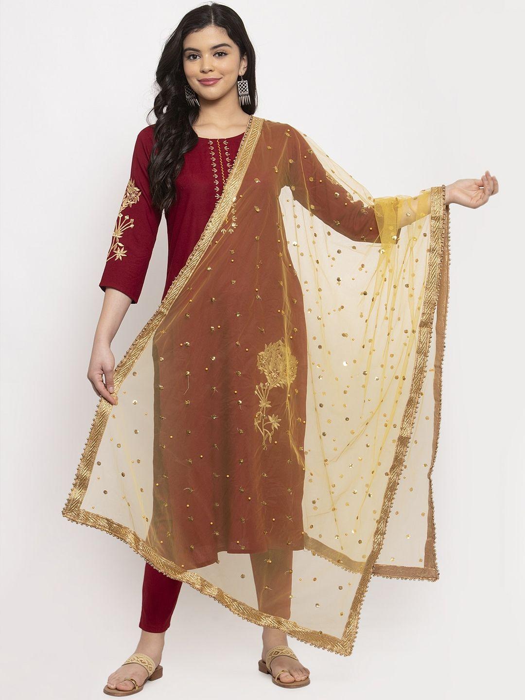 clora creation yellow embroidered dupatta