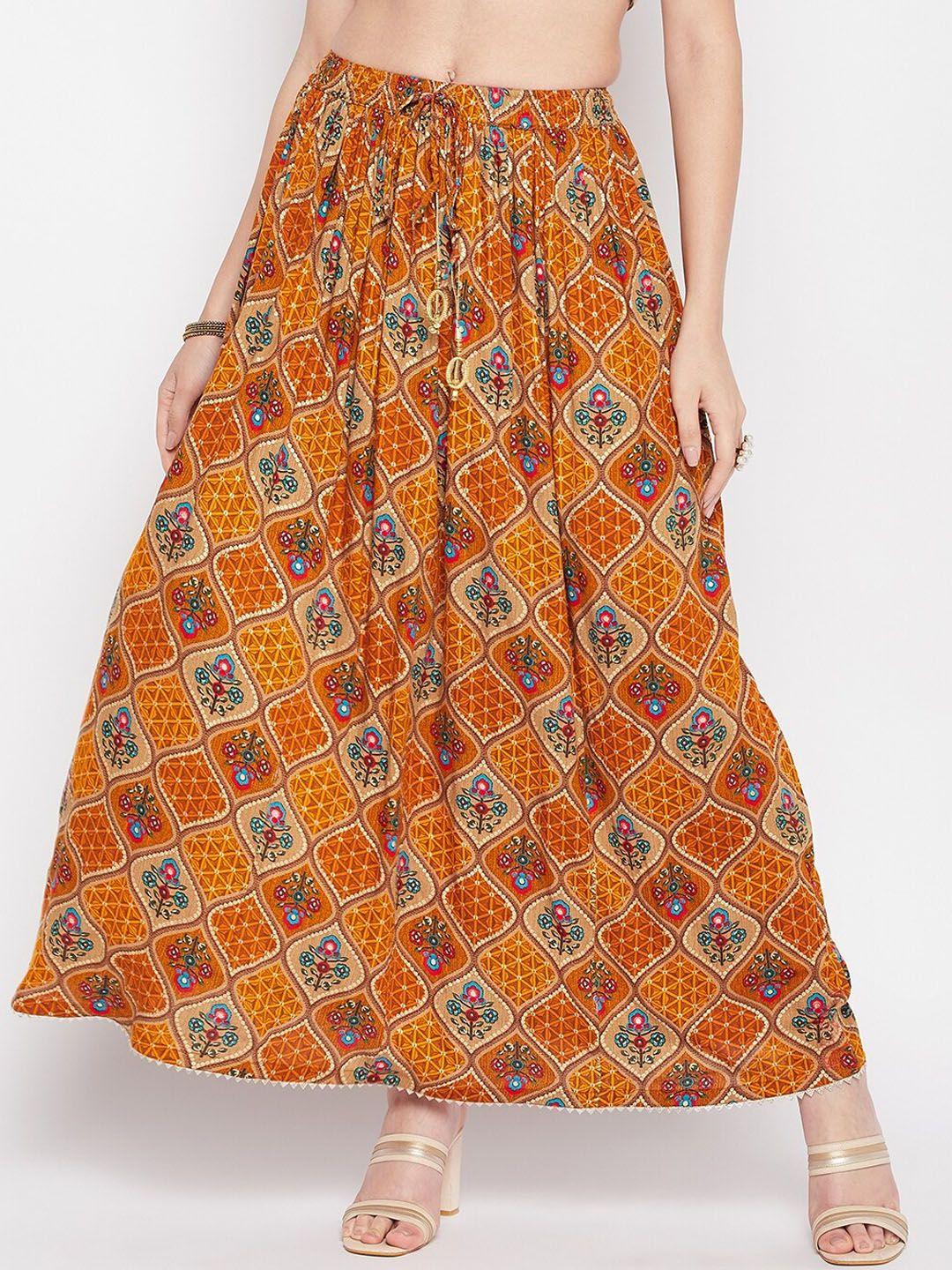 clora ethnic motif foil printed maxi skirt