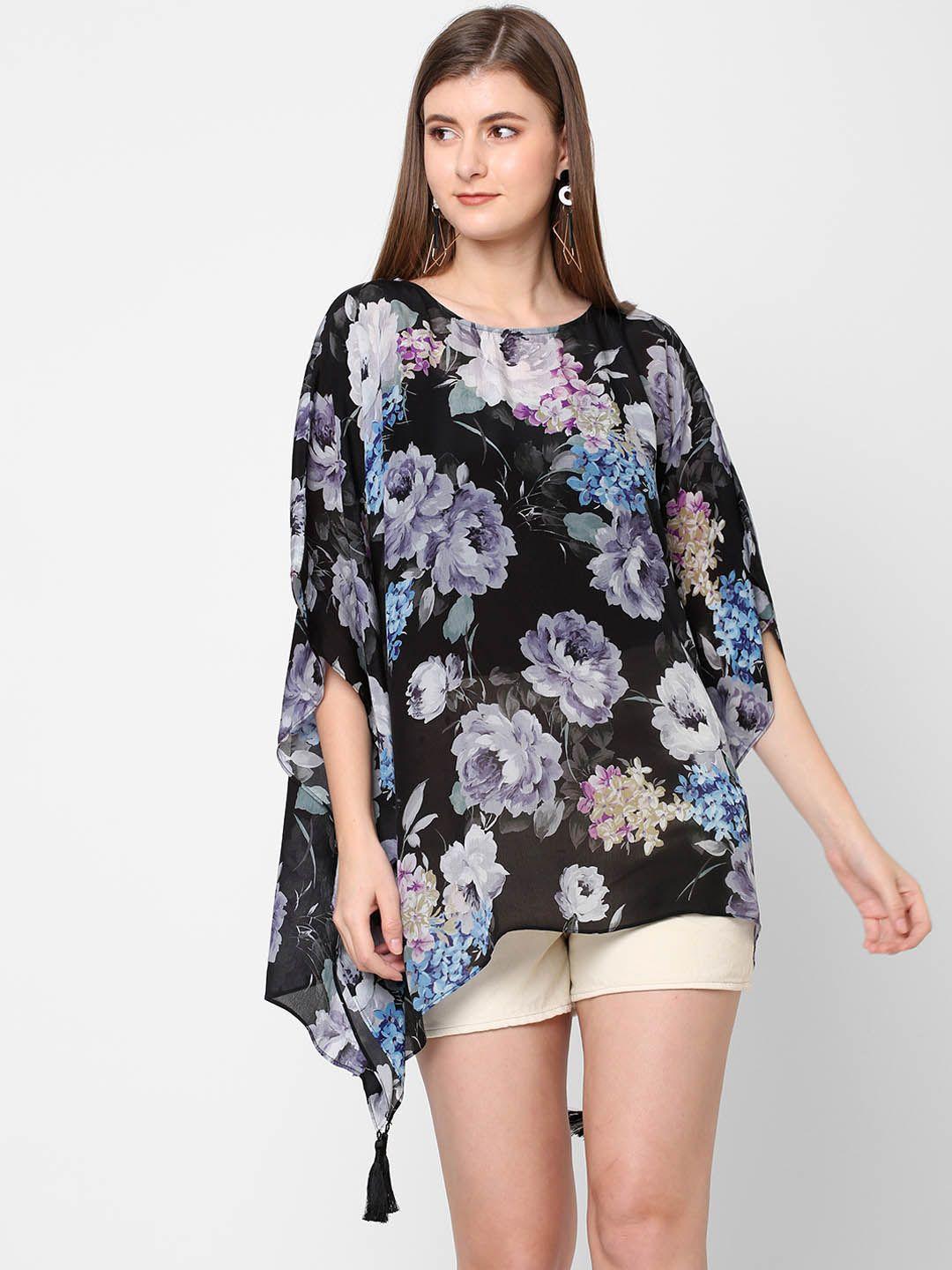 cloth haus india black & white floral print kaftan top