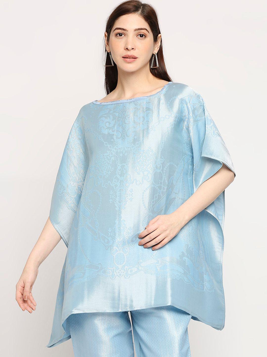 cloth haus india blue batwing sleeve ethnic cotton kaftan longline top