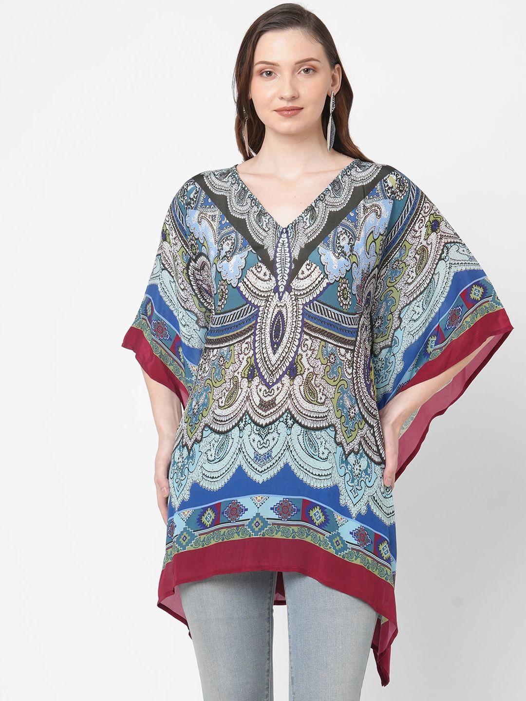 cloth haus india blue paisley printed kaftan longline top