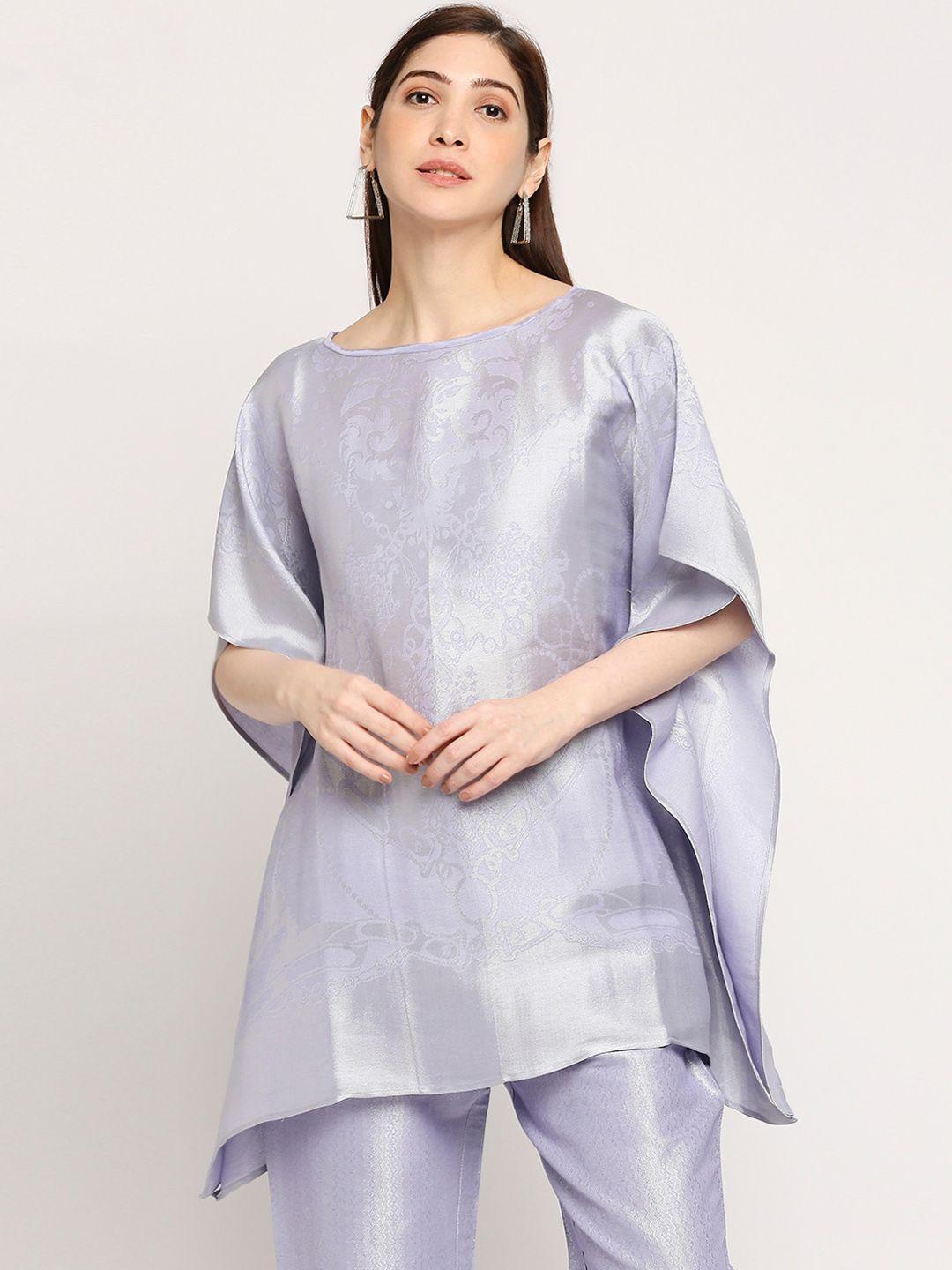 cloth haus india boat neck kimono sleeve brocade longline cotton kaftan top