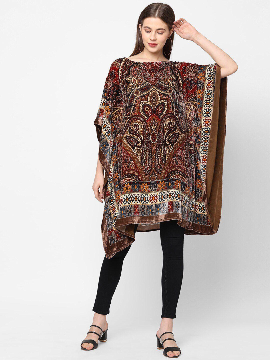 cloth haus india brown ethnic motifs velvet kaftan dress