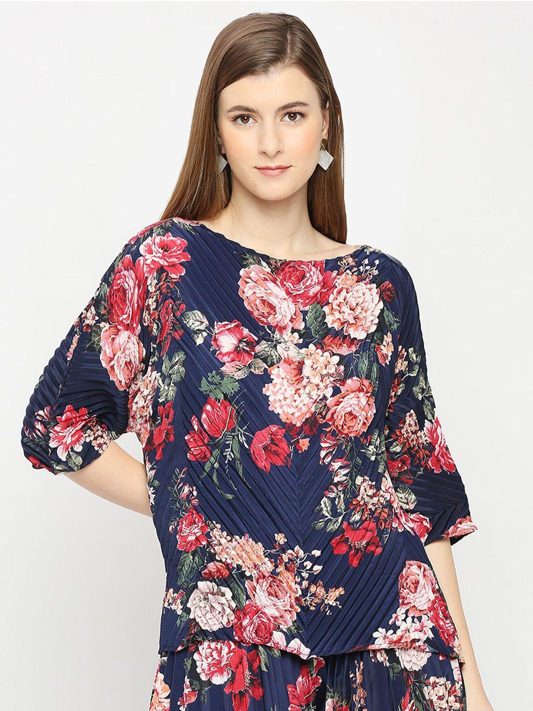 cloth haus india floral printed accordion pleats extended sleeves top