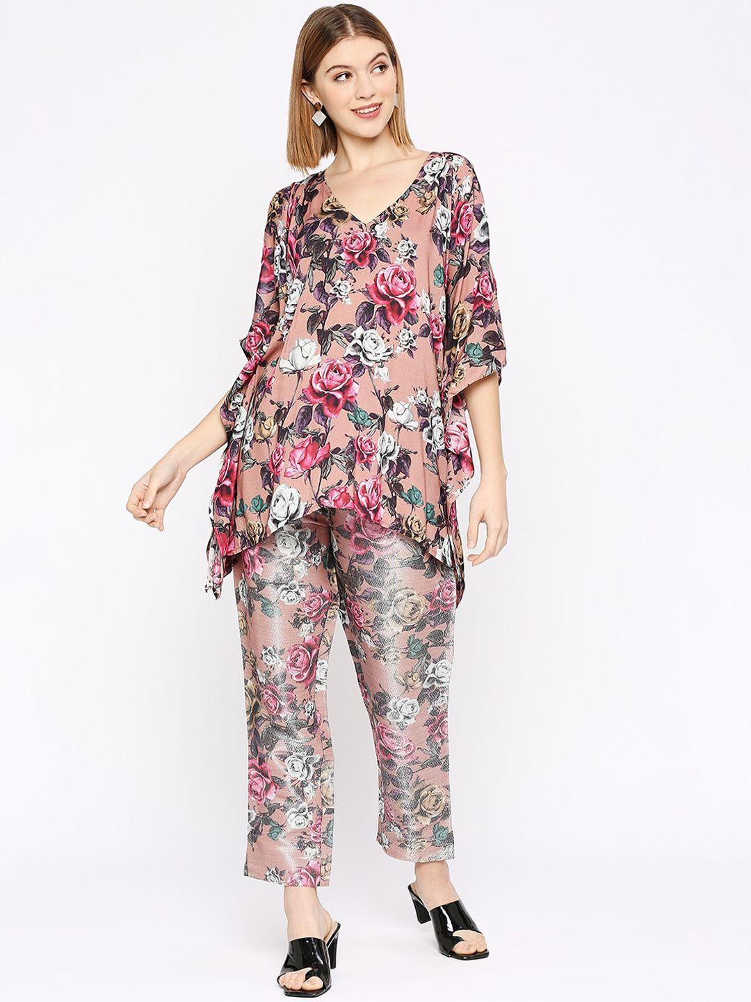 cloth haus india floral printed v-neck kaftan tops & trousers