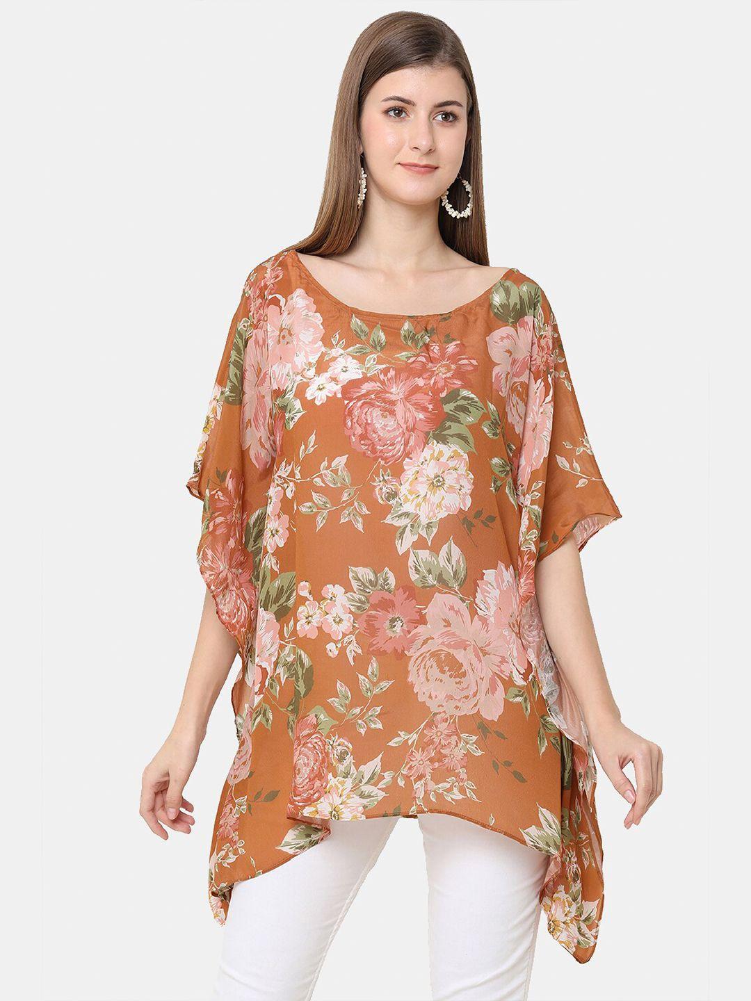 cloth haus india orange floral print extended sleeves schiffli kaftan longline top