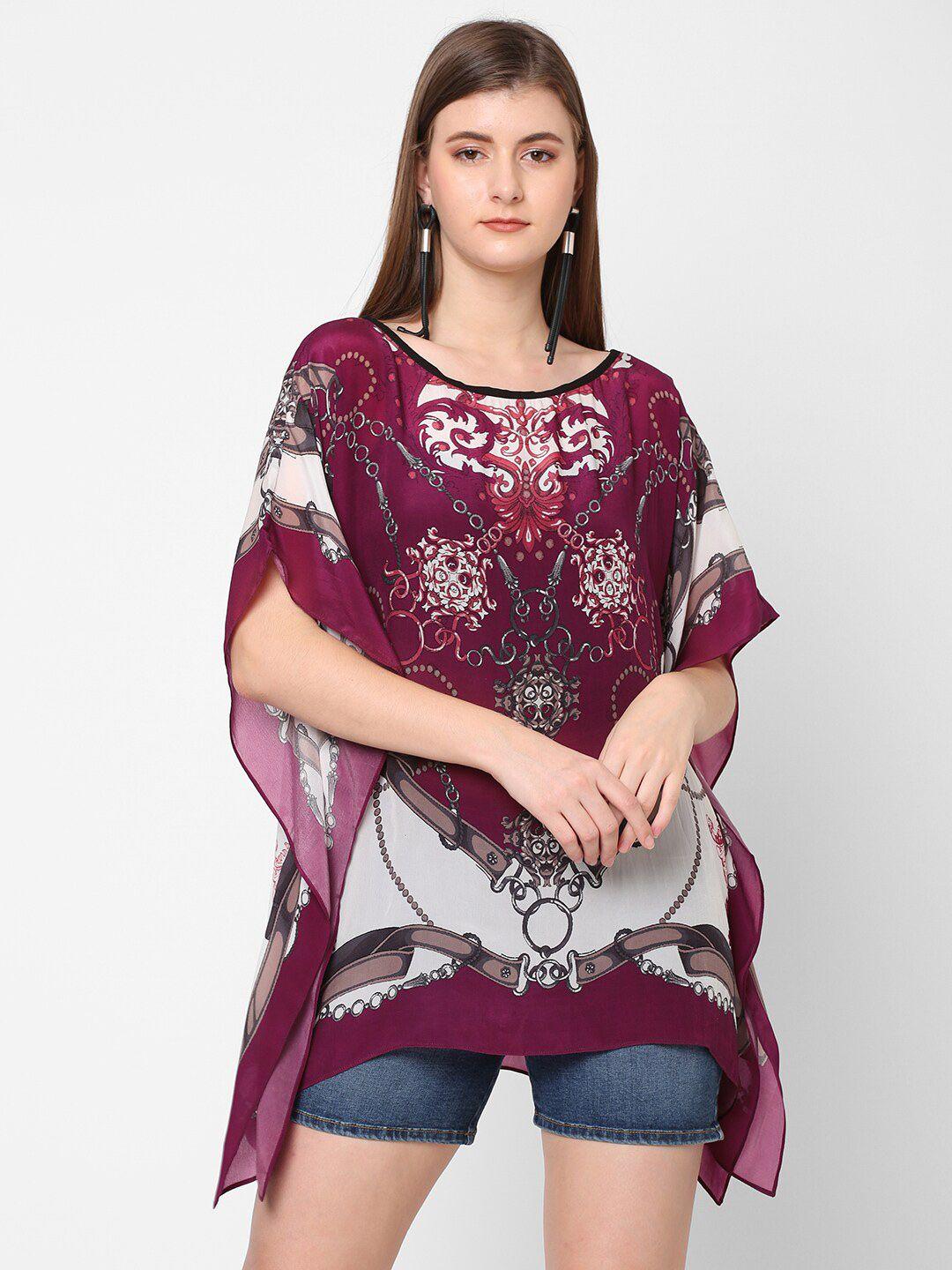 cloth haus india purple & white print kaftan top