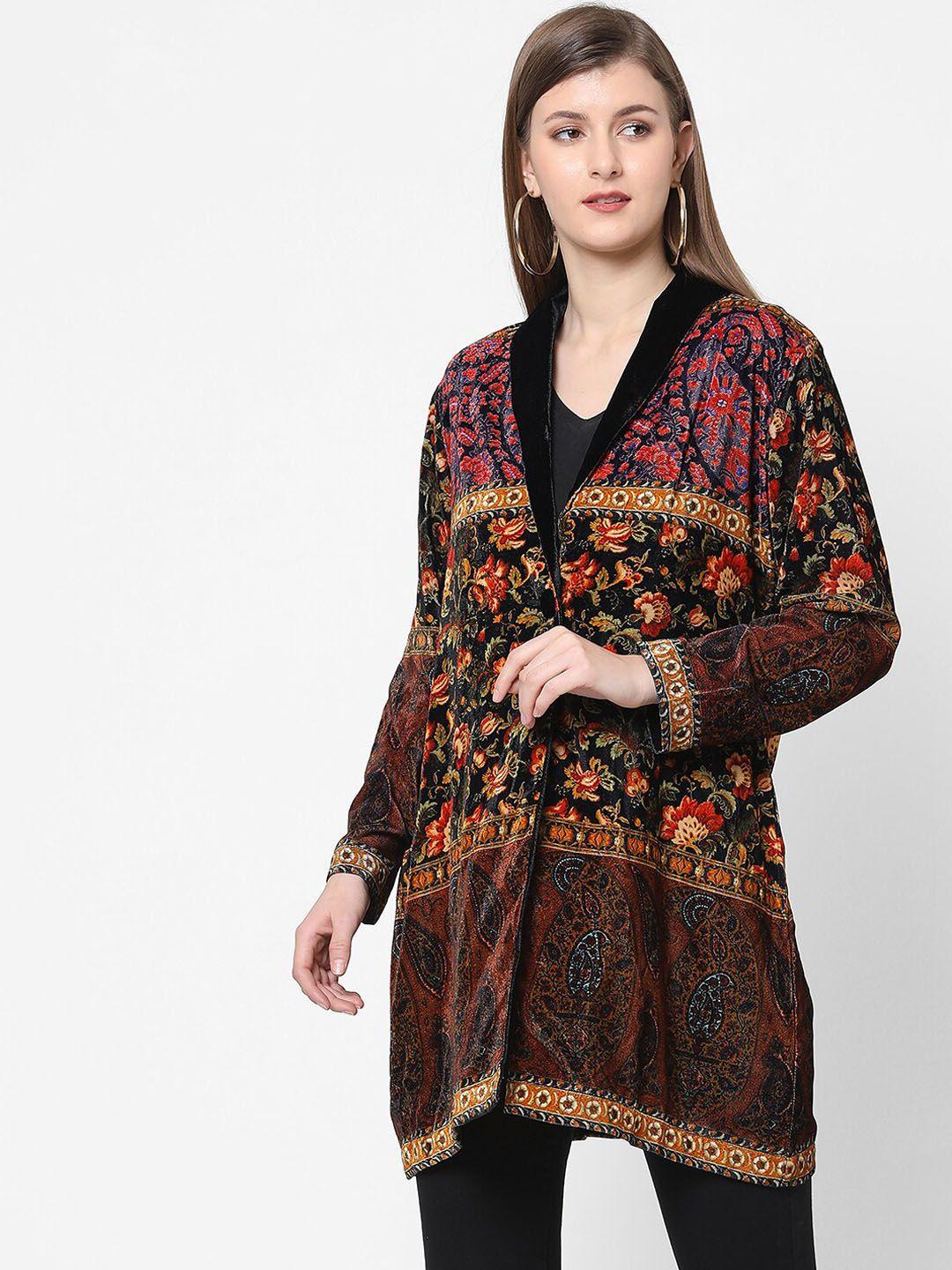 cloth haus india women black & red floral longline tailored jacket