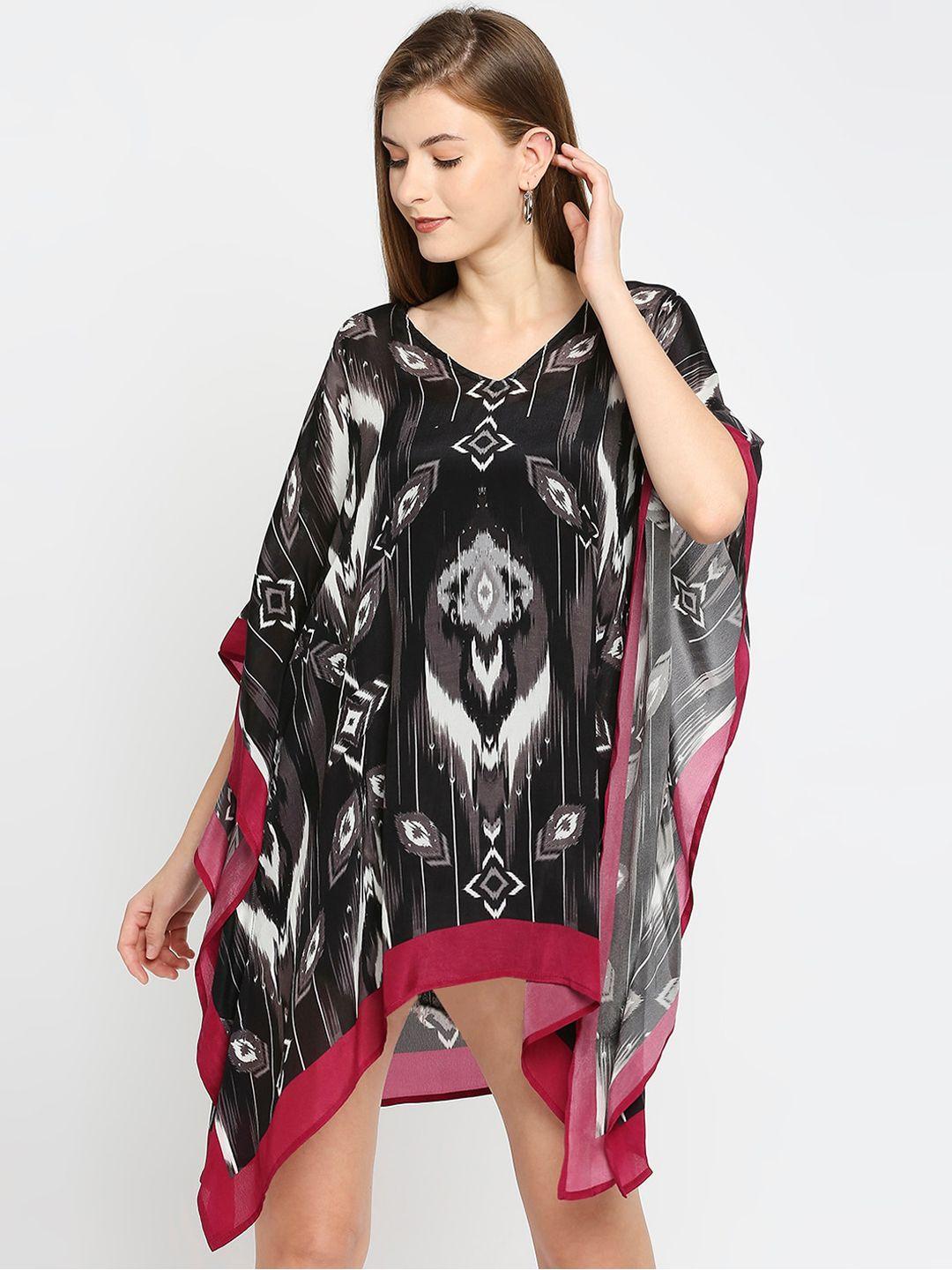 cloth haus india women black & white printed flared sleeves kurta