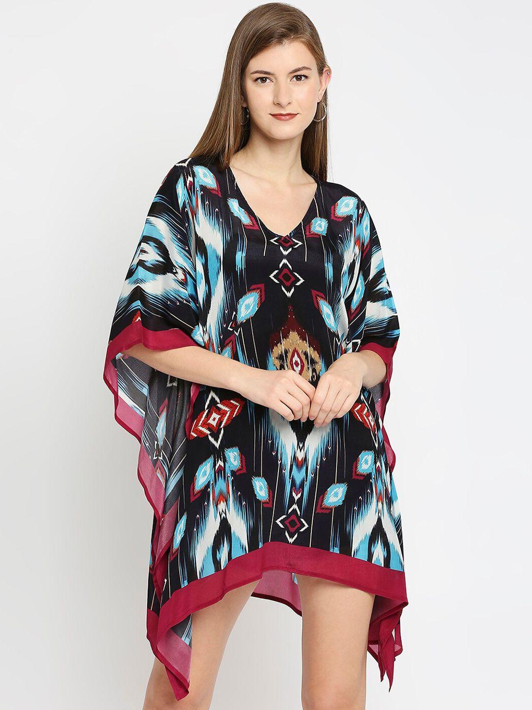 cloth haus india women blue & black printed kaftan kurta