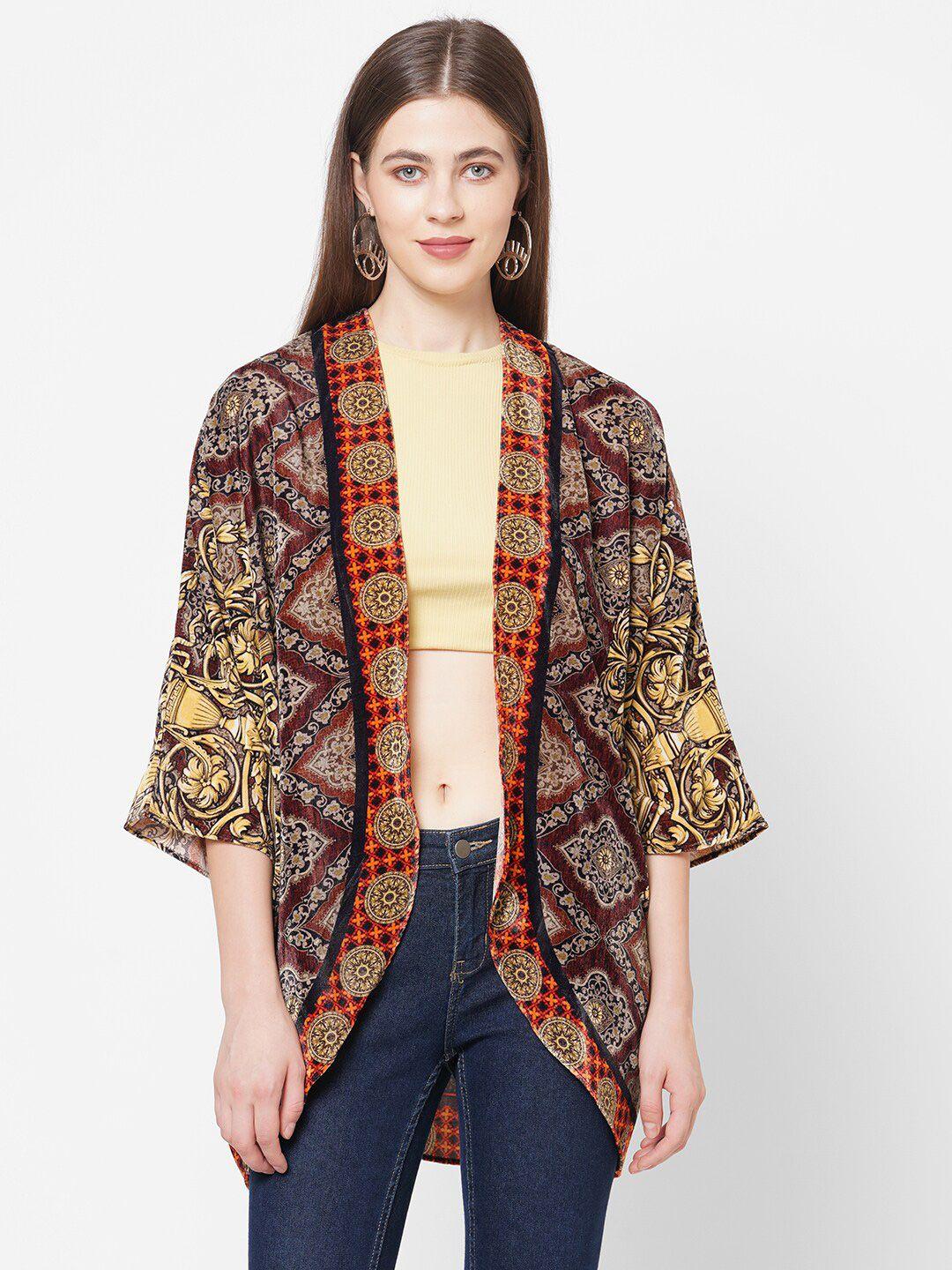 cloth haus india women brown & yellow printed shrug