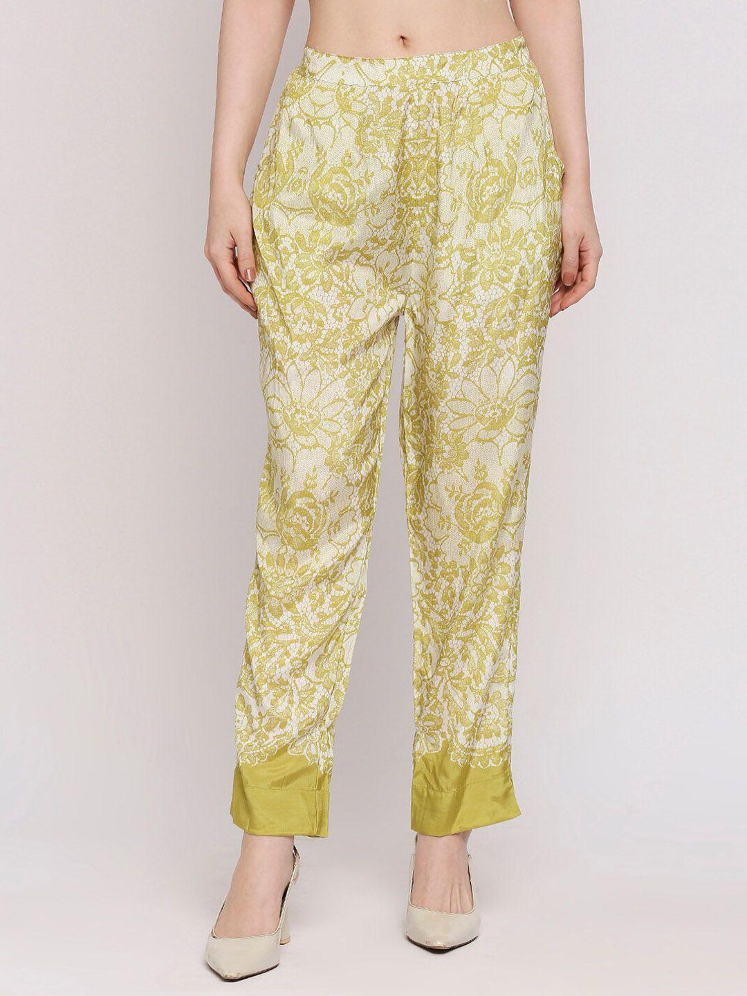 cloth haus india women floral printed regular fit mid-rise trousers