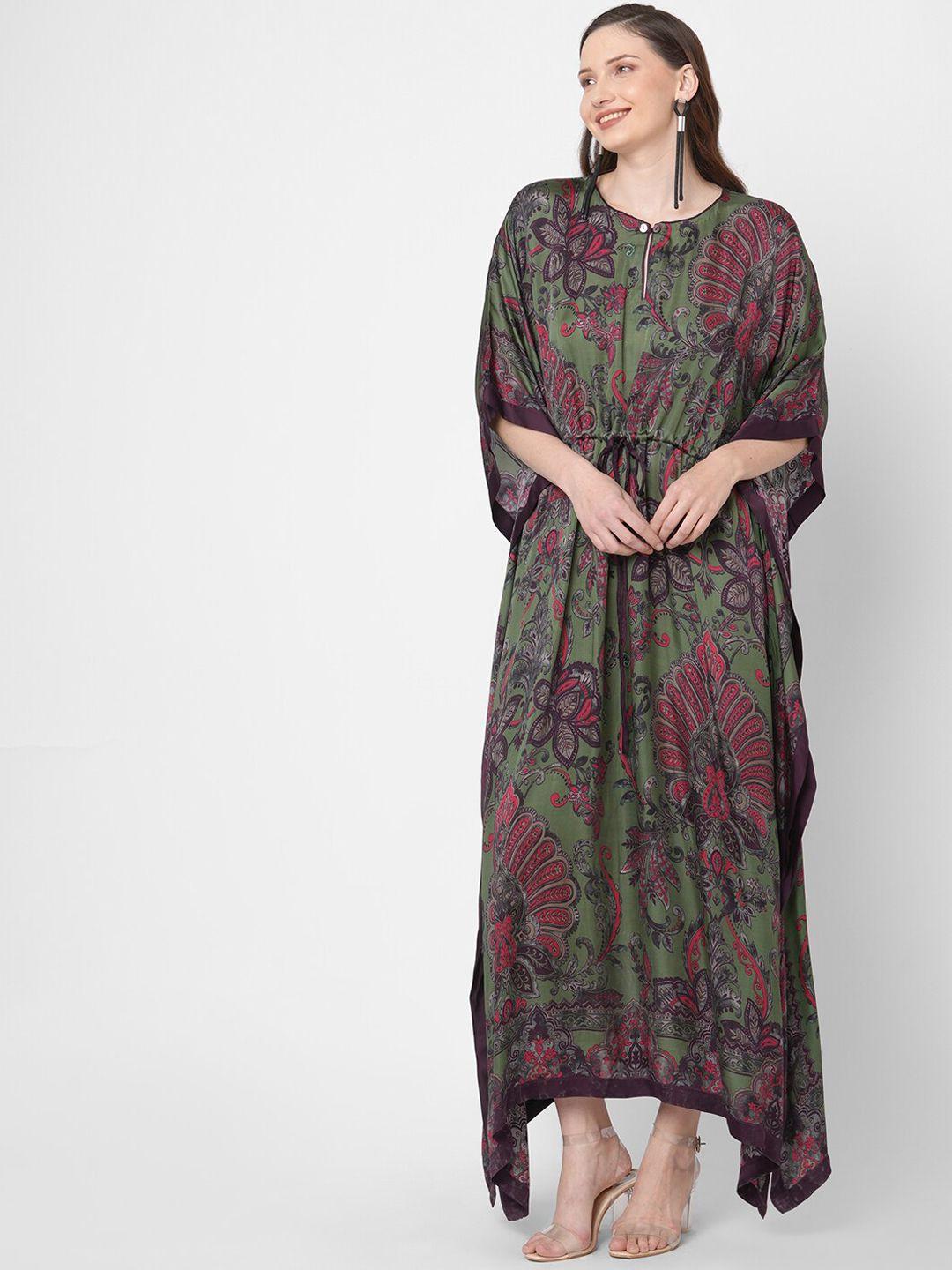 cloth haus india women green floral printed extended sleeves kurta