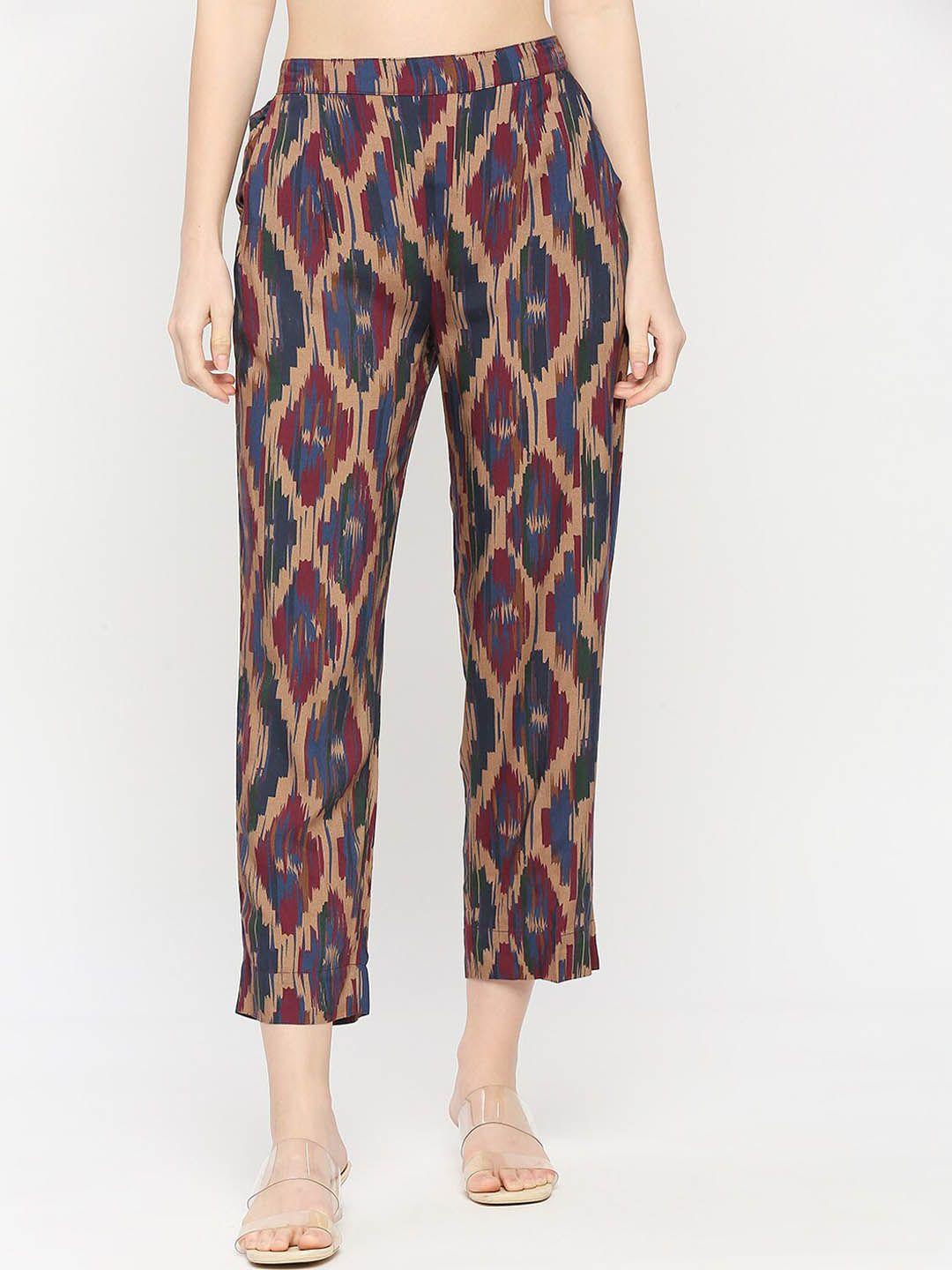 cloth haus india women printed cotton straight fit trousers