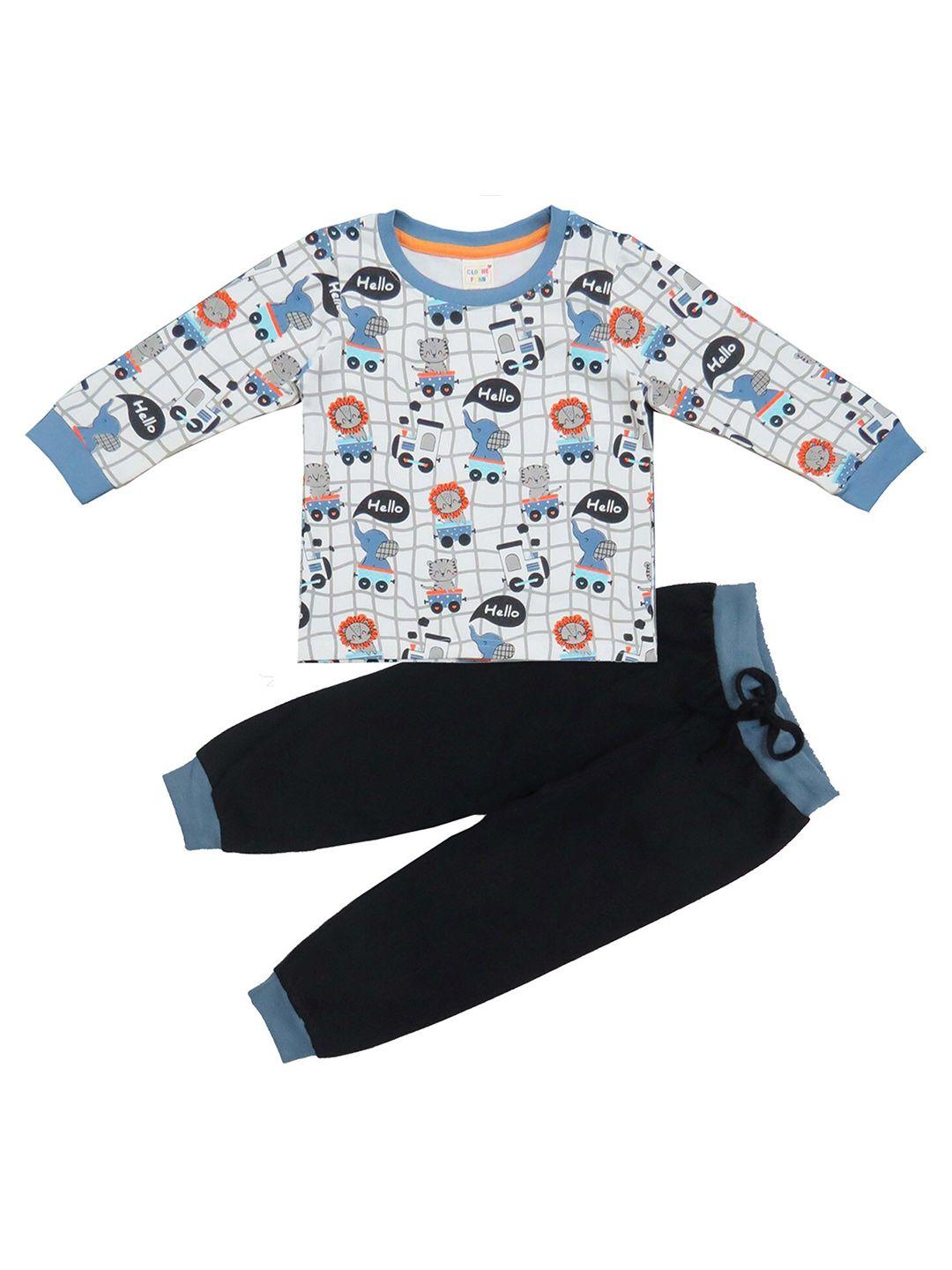 clothe funn boys graphic printed pure cotton top with pyjamas