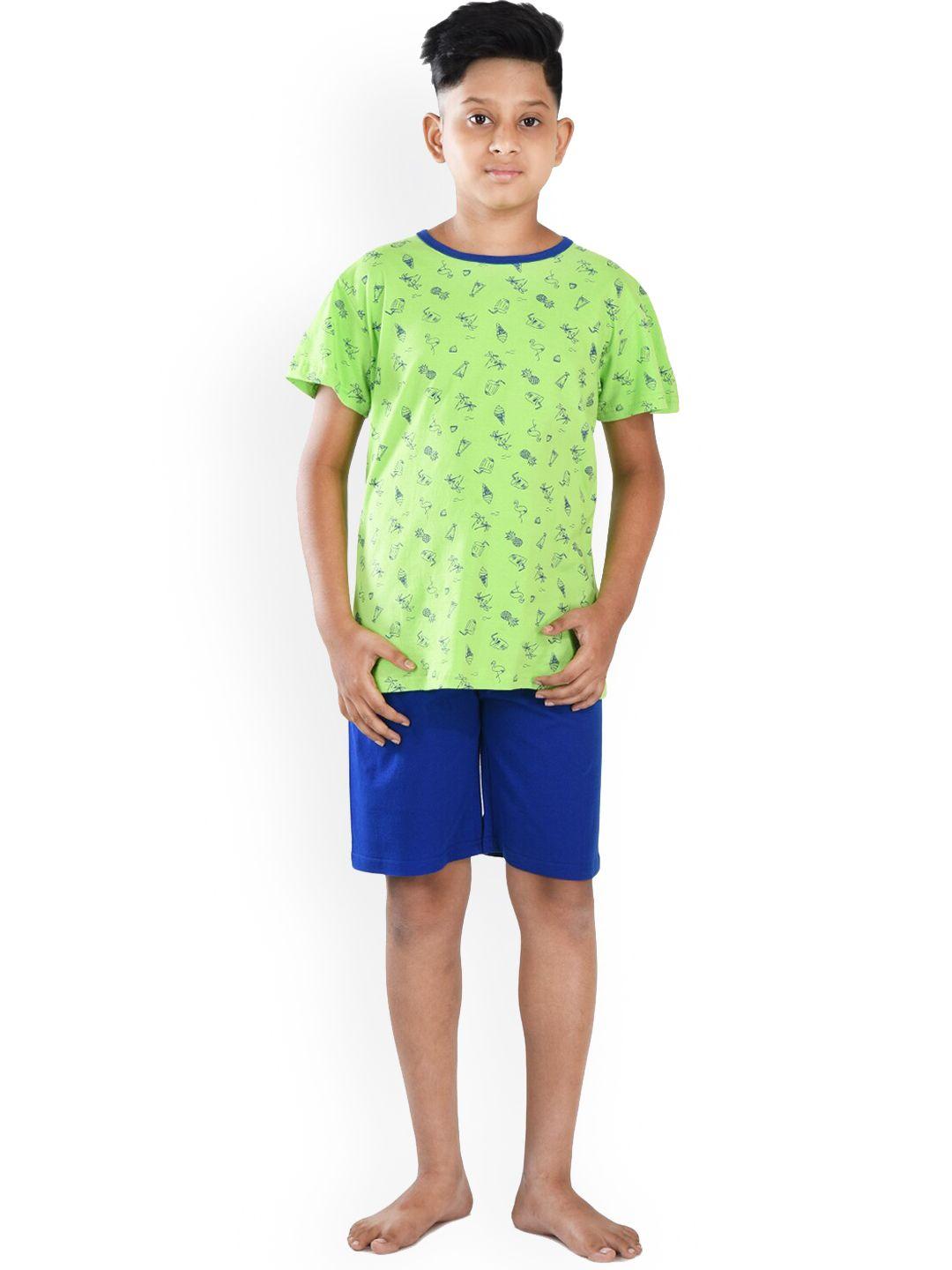 clothe funn boys green & blue printed t-shirt with shorts