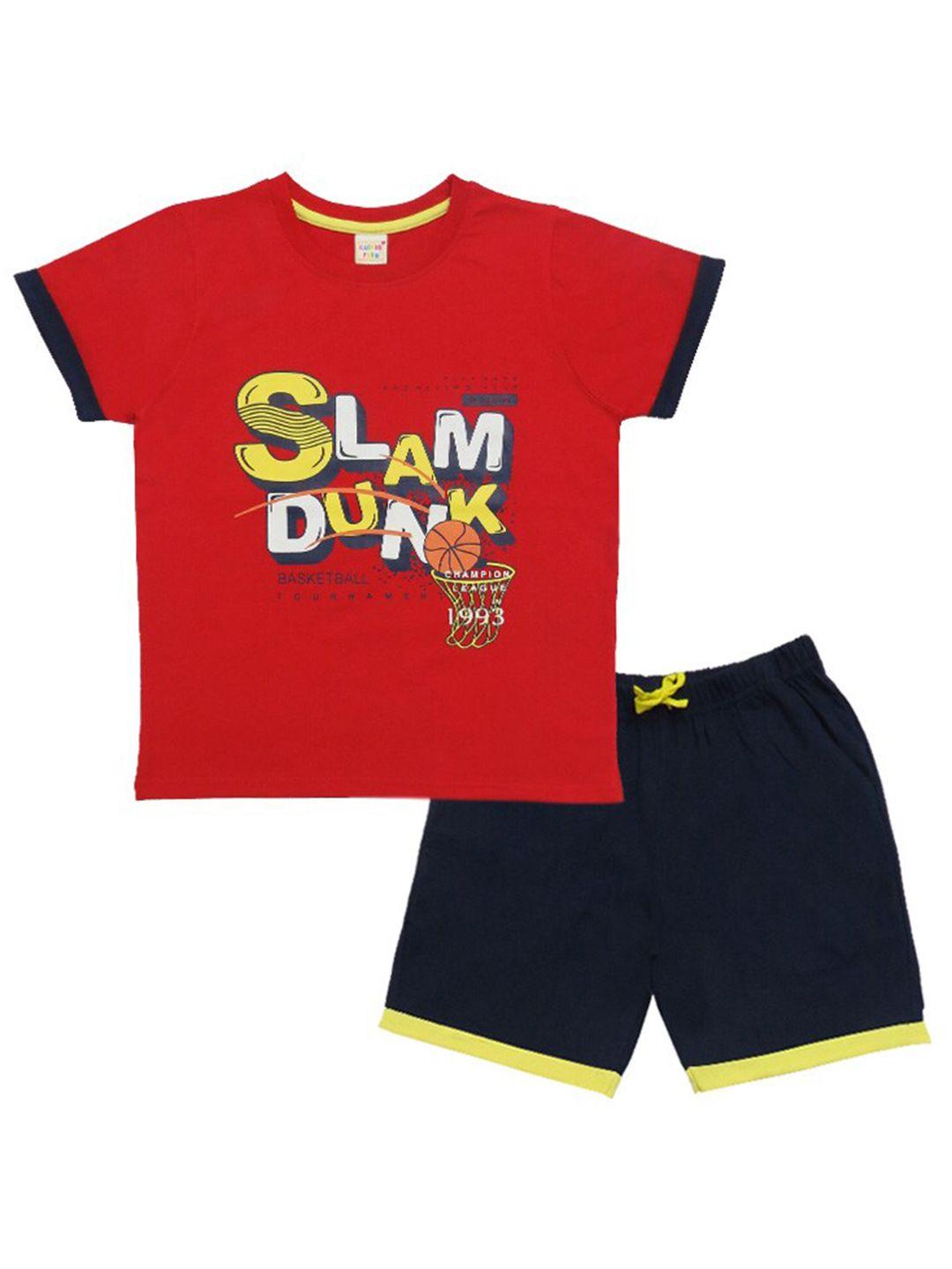 clothe funn boys typography printed pure cotton t-shirt with shorts