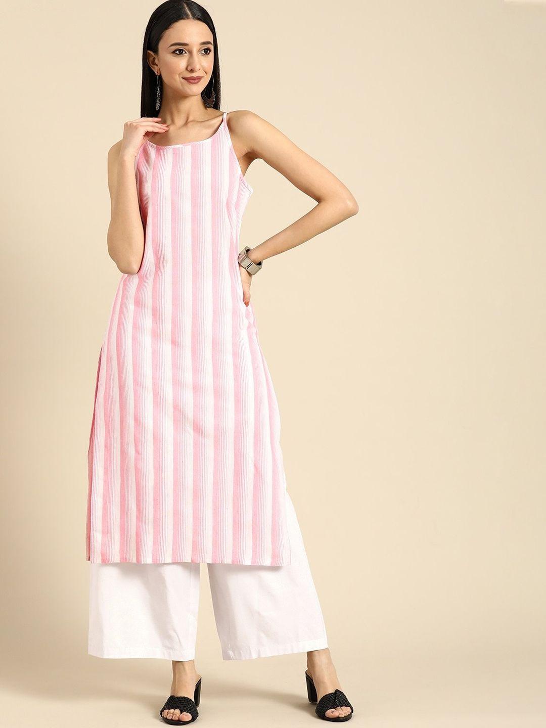 clothing junction striped sleeveless pure cotton kurta with palazzos