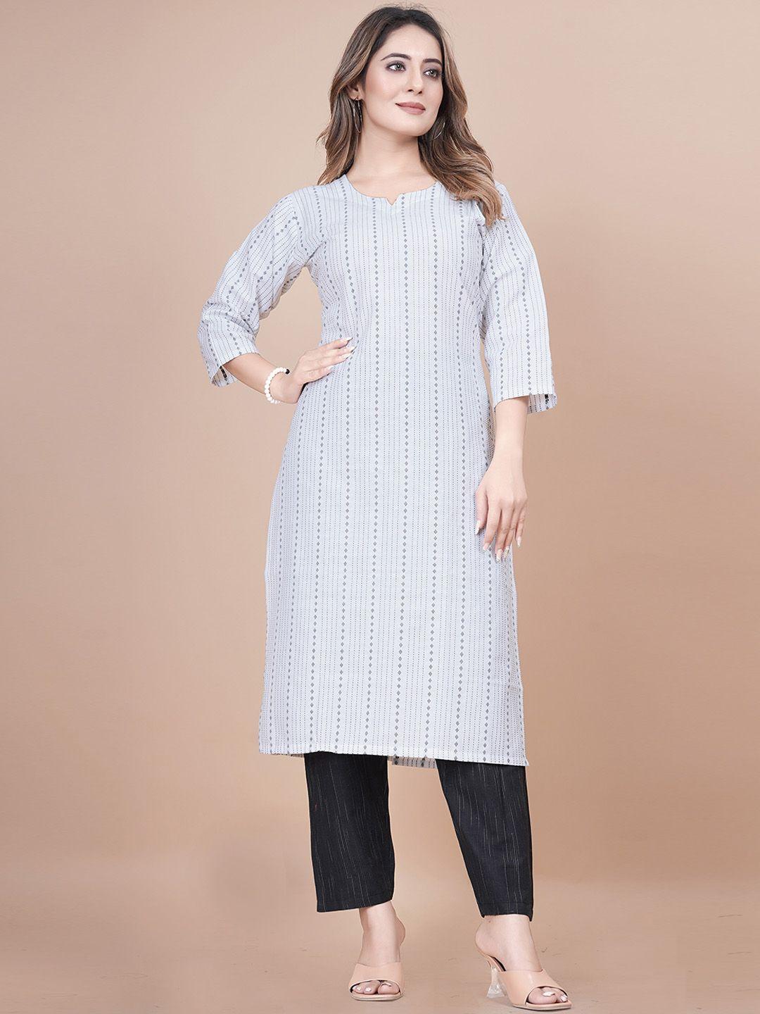 clothing junction striped straight pure cotton kurta with trousers