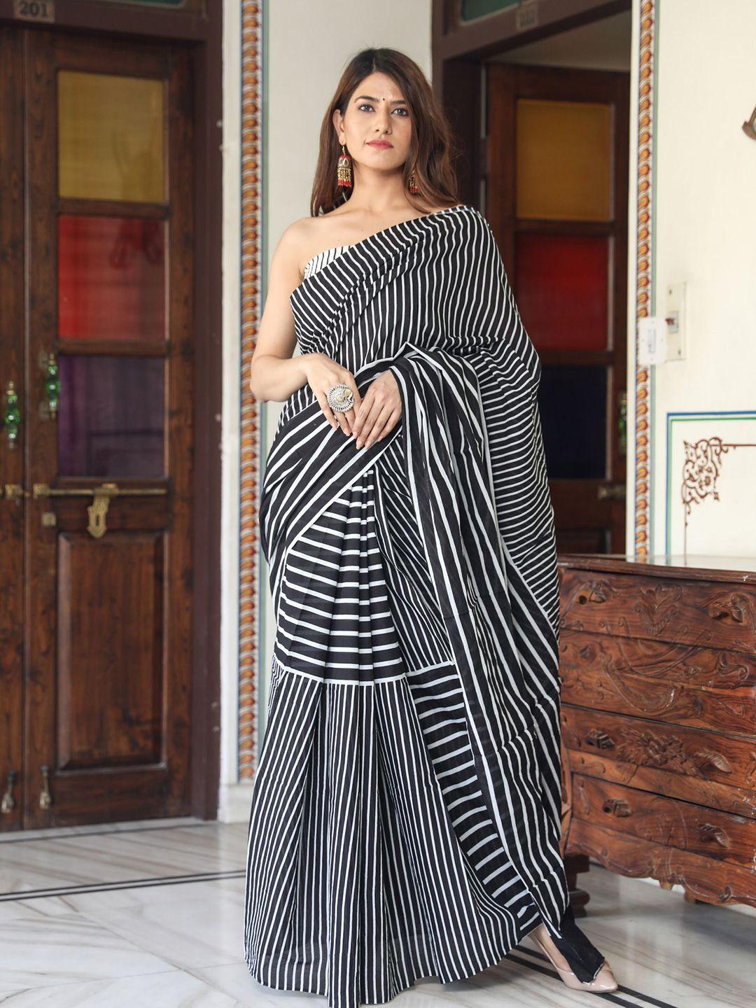 clothonus striped pure cotton block print saree