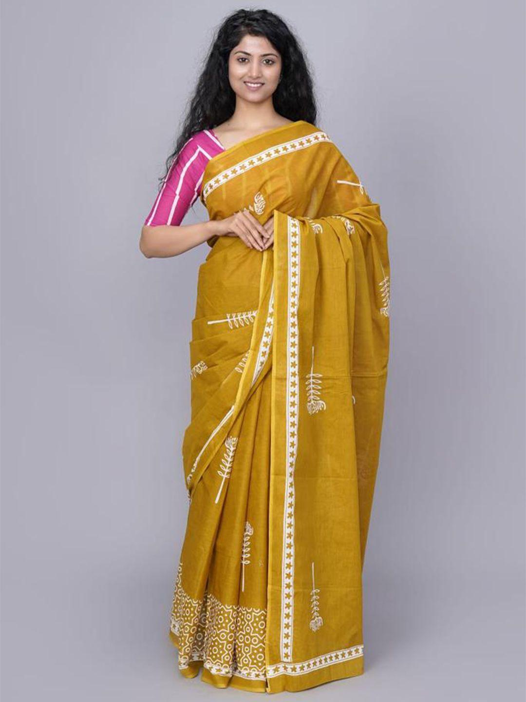 clothonus ethnic motifs linen blend block print saree