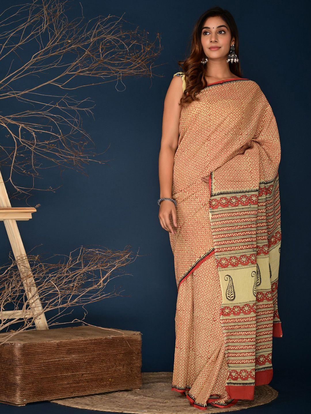 clothonus ethnic motifs printed block print saree