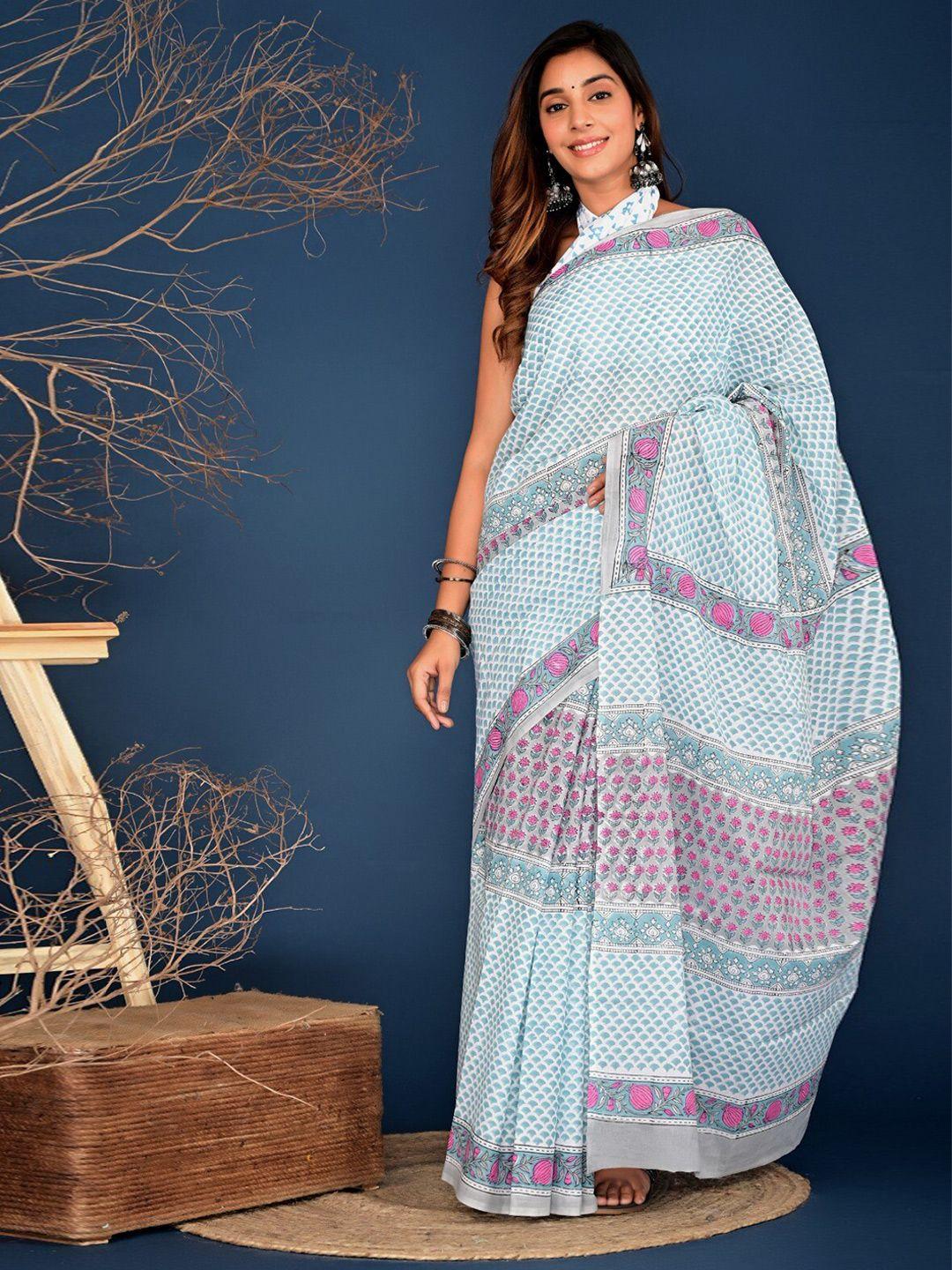 clothonus ethnic motifs printed pure cotton block print saree