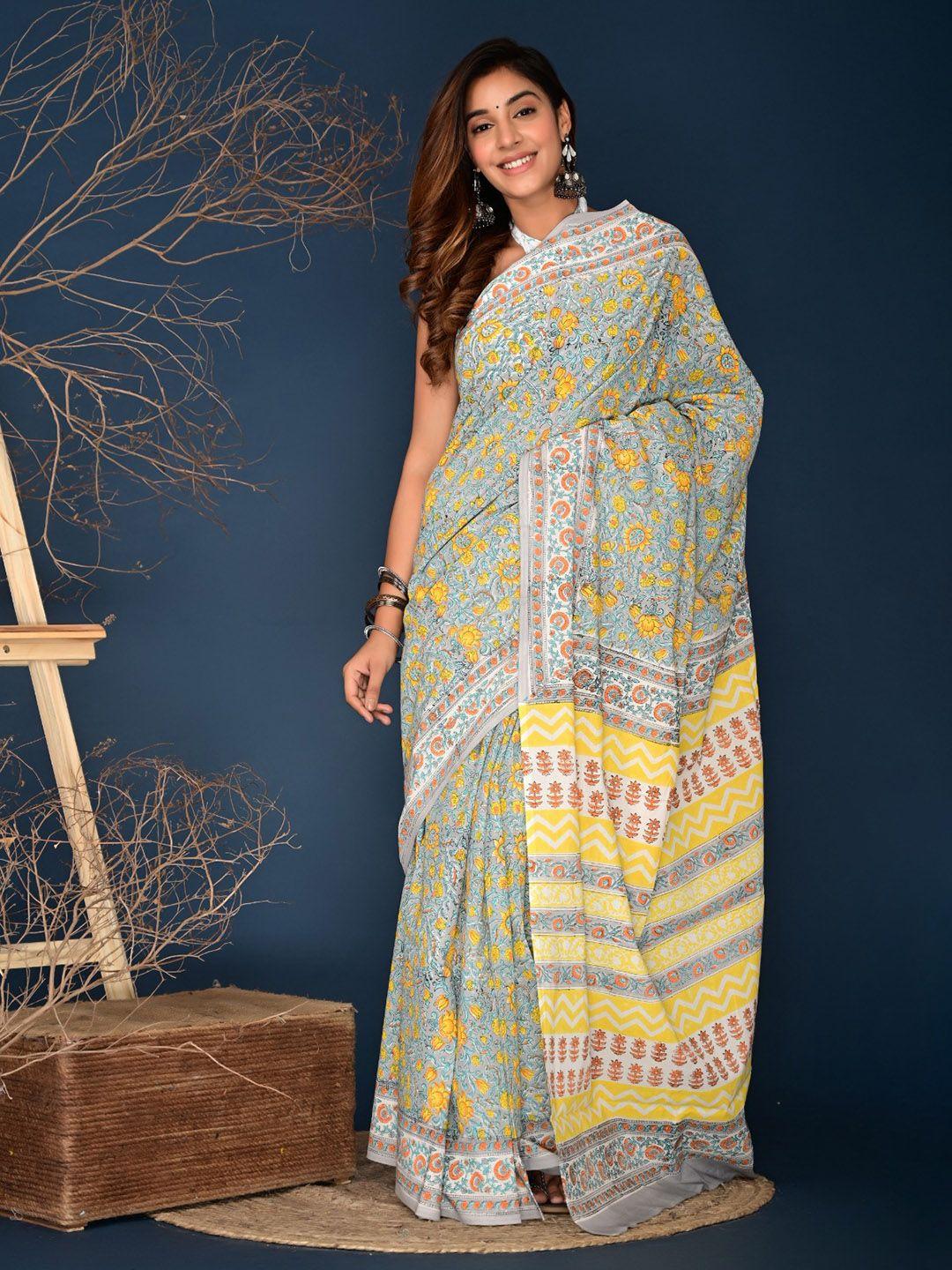 clothonus ethnic motifs printed pure cotton block print saree