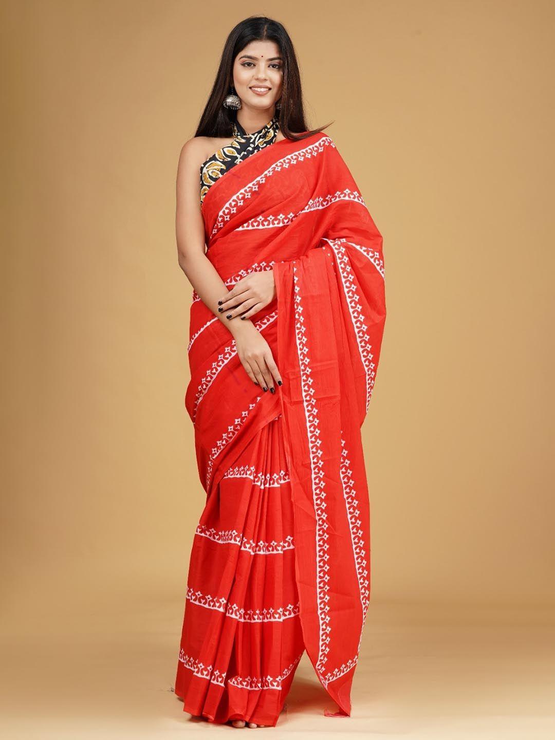 clothonus ethnic motifs pure cotton block print saree
