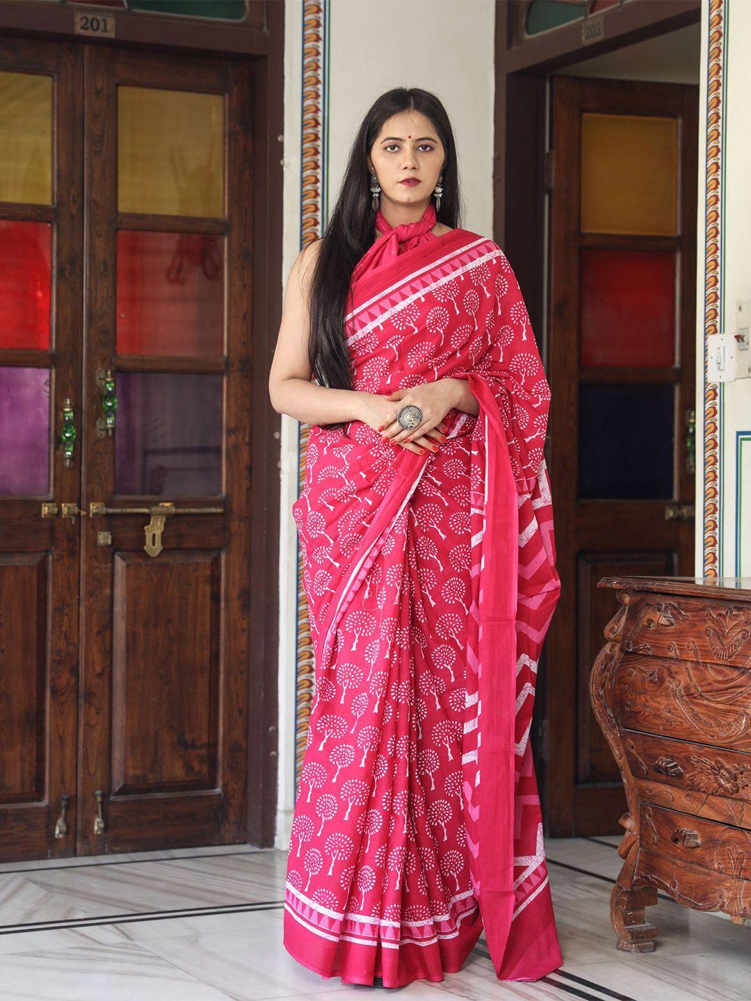clothonus ethnic motifs pure cotton block print saree