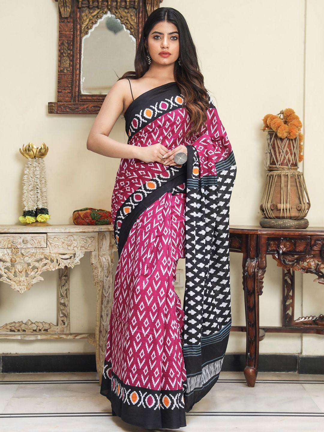 clothonus ethnic motifs pure cotton handloom block print saree