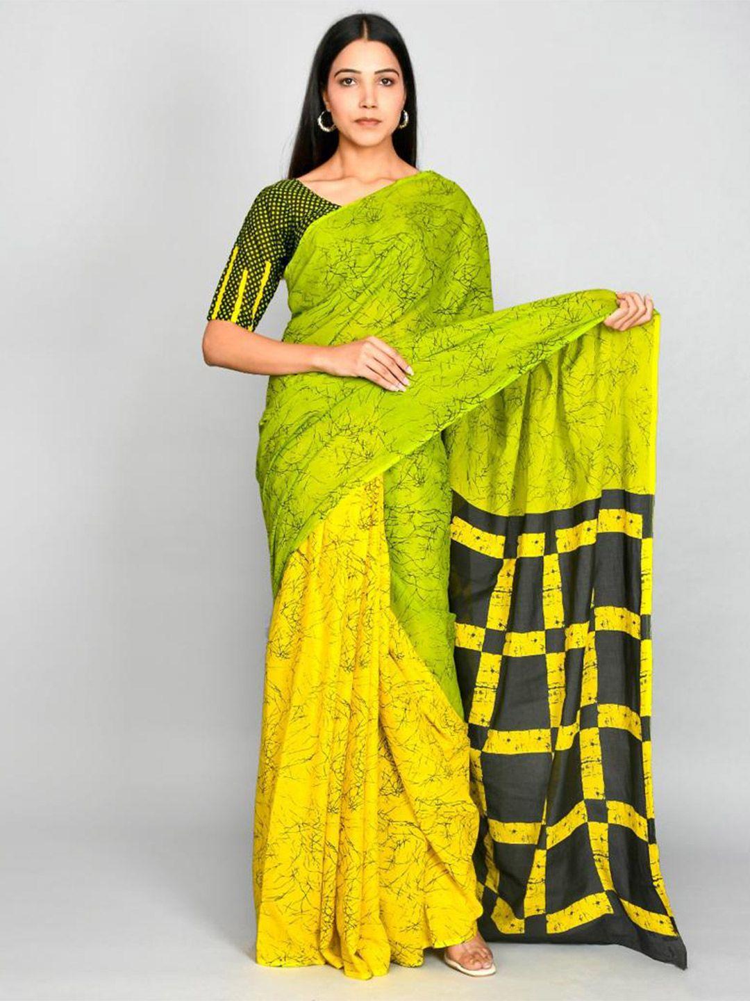 clothonus linen blend block print saree