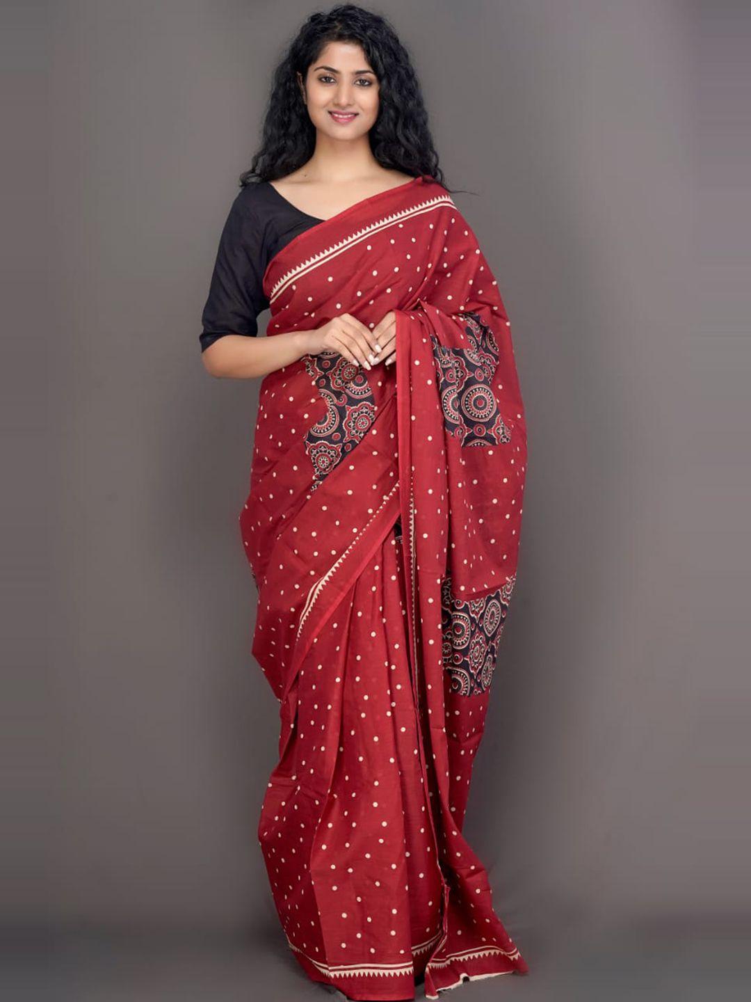 clothonus maroon & black ethnic motifs pure cotton block print saree
