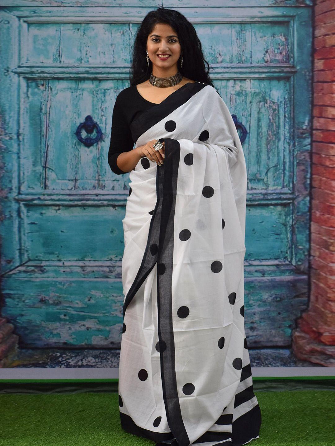 clothonus polka dots printed pure cotton saree