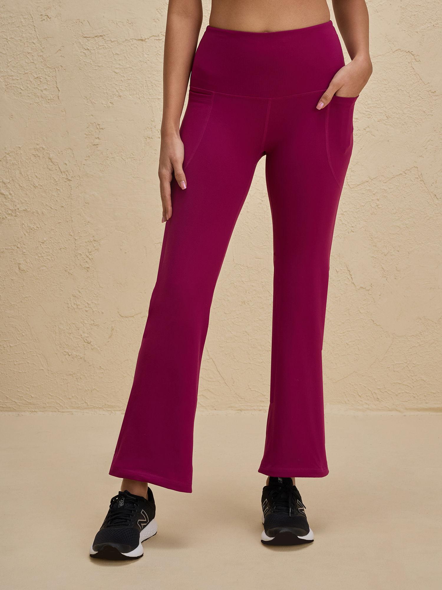 cloud soft super comfy & flattering flare pants with pockets-nyk252-wine