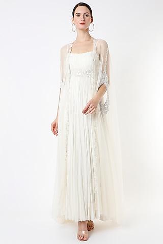 cloud white embroidered gown with cape