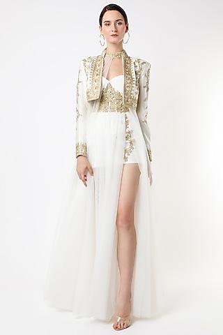 cloud white embroidered gown with jacket
