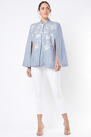 cloudy blue embroidered cape